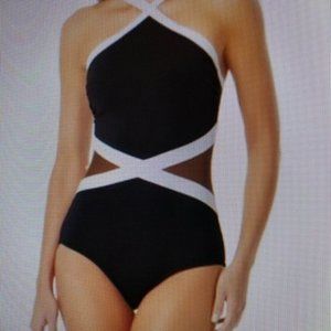 Anne Cole Signature Womens Hot Mesh High-Neck One-Piece Size 14